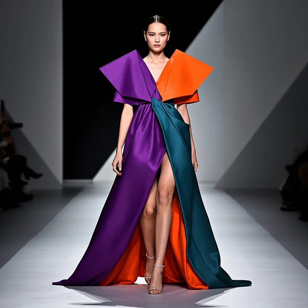 Architectural Origami-Inspired Gown in Bold Colors for Fashion Week | instagram highlight cover ai prompt