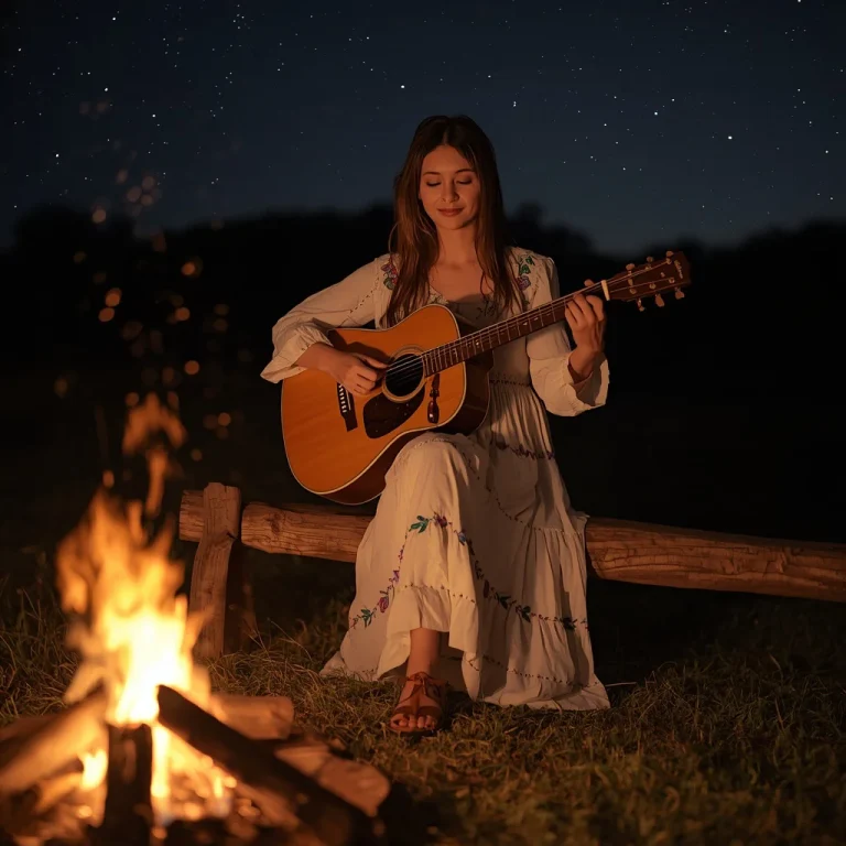 Bohemian Embroidered Maxi Dress by a Campfire | ai image prompt