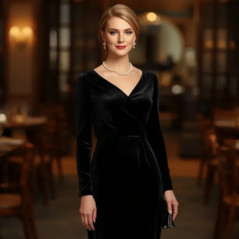 Elegant Black Velvet Midi Dress for a Sophisticated Dinner Party | Trending girl photo prompt