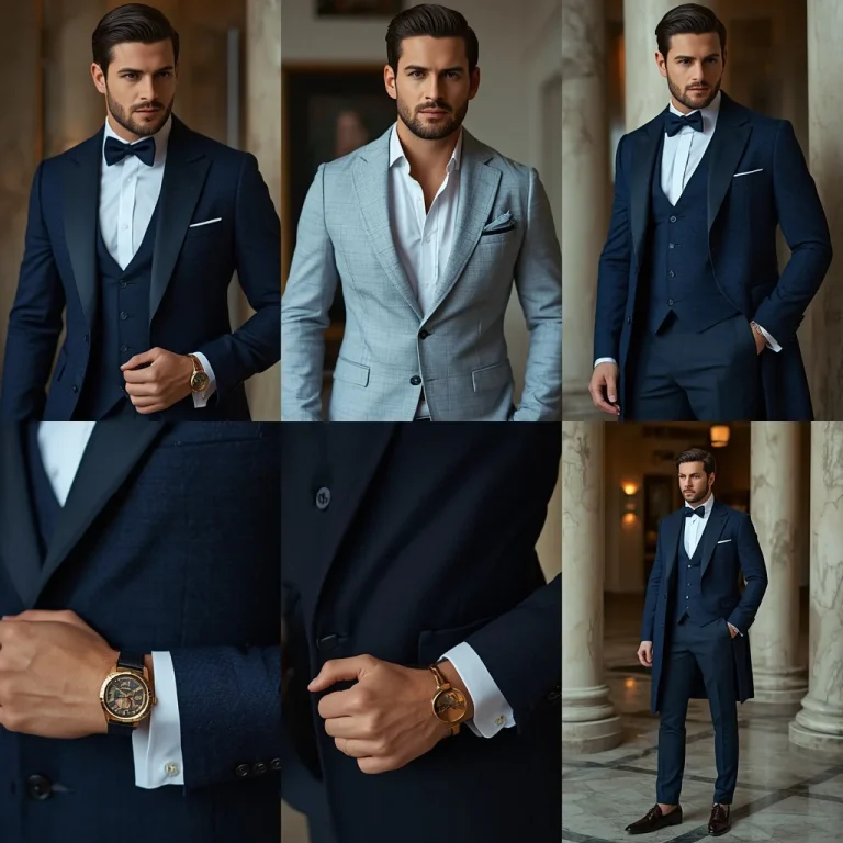 Glamorous Couture Collage of Man in Navy Blue Tuxedo | Command Prompt