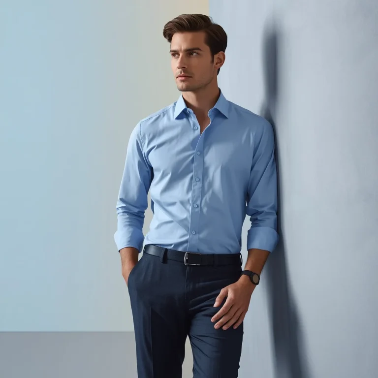 Man in Smart Casual, Leaning with Confident Gaze | Gemini ai prompt