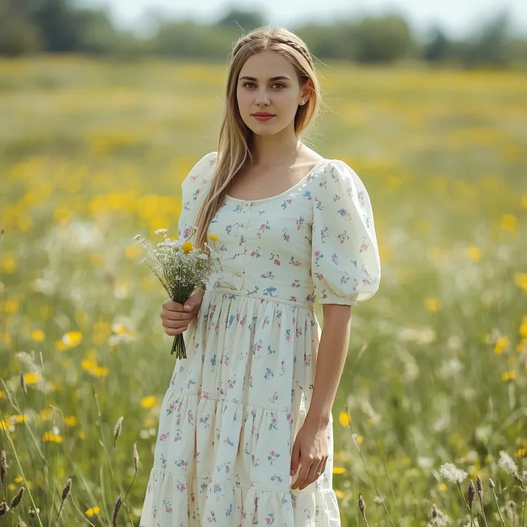 Modern Prairie Girl in a Floral Empire Waist Dress | gemini ai photo prompt copy paste trending girl 2026