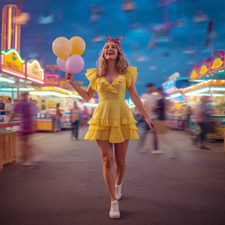 Playful Ruffled Mini Dress in a Fairground | New instagram trend prompt for girl aesthetic