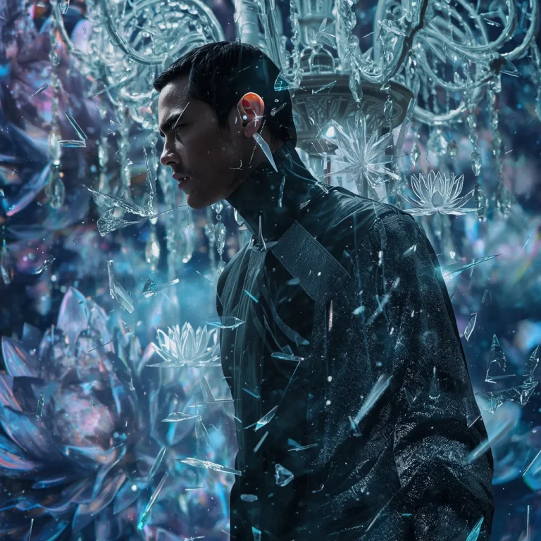 Shattered Crystal Collage of a Man in Futuristic Tech-Wear | prompt chatgpt
