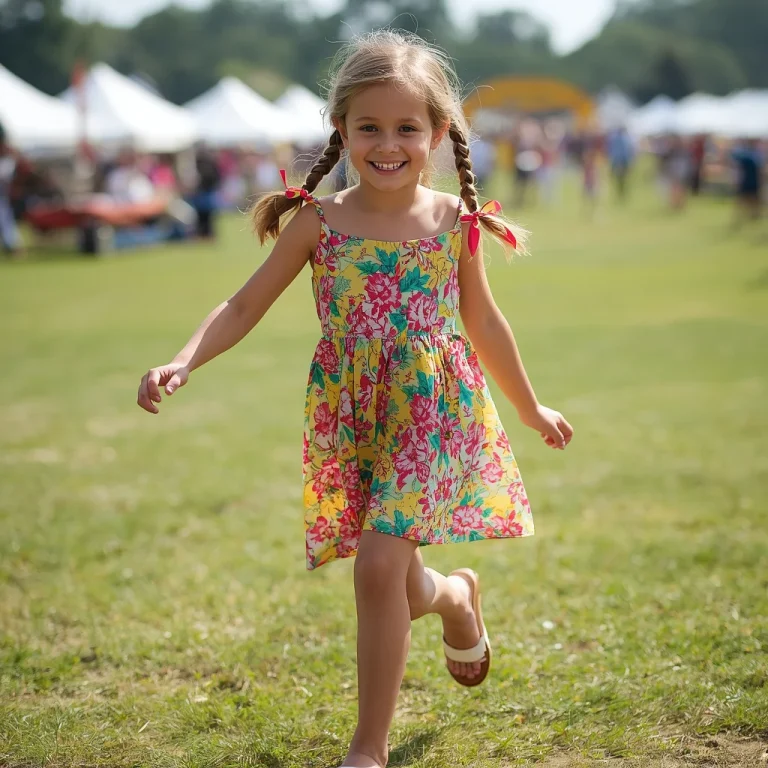 Vibrant Floral A-Line Dress for a Little Girl’s Summer Festival | Traditional Dress Prompt