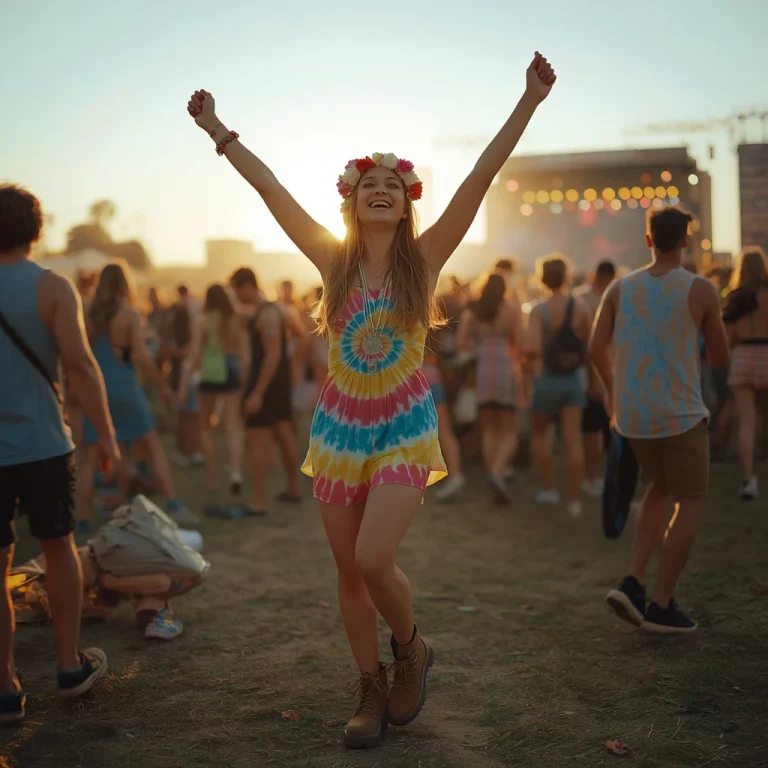 Vibrant Tye-Dye Mini Dress at a Music Festival | Prompt trending girl 2026